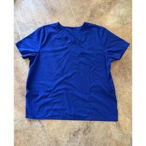 USED Scrubstar Women's Blue  Scrub Top 3 Font Pockets Size XL